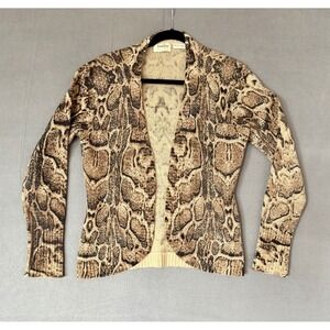 100% Cashmere Snake Print Open Front Cardigan Beige Sweater Medium Neiman Marcus
